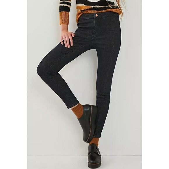 Pilcro Anthropologie Sz 26 High Rise Dark Blue Denim Gold Shimmer Legging Jeans - Picture 12 of 12